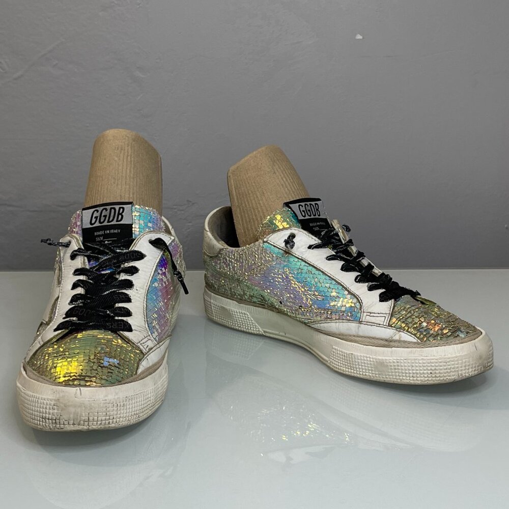 Golden Goose Womens Iridescent Holographic Superstar Sneakers with White Star - Picture 5 of 13